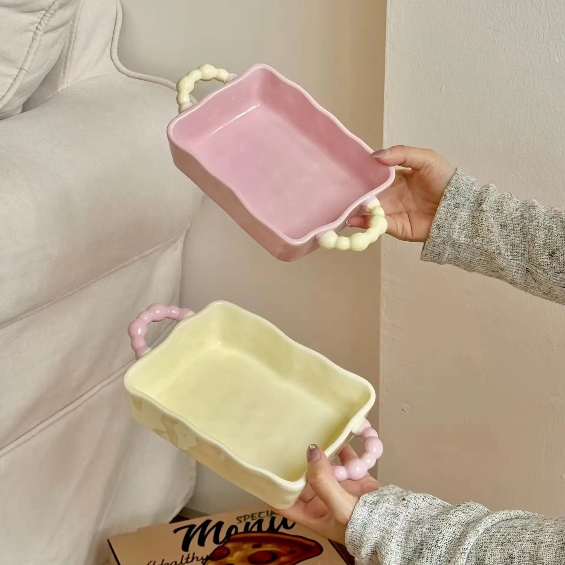 Pastel Beaded Handle Ceramic Baking Dish Sparkels  Sparkels