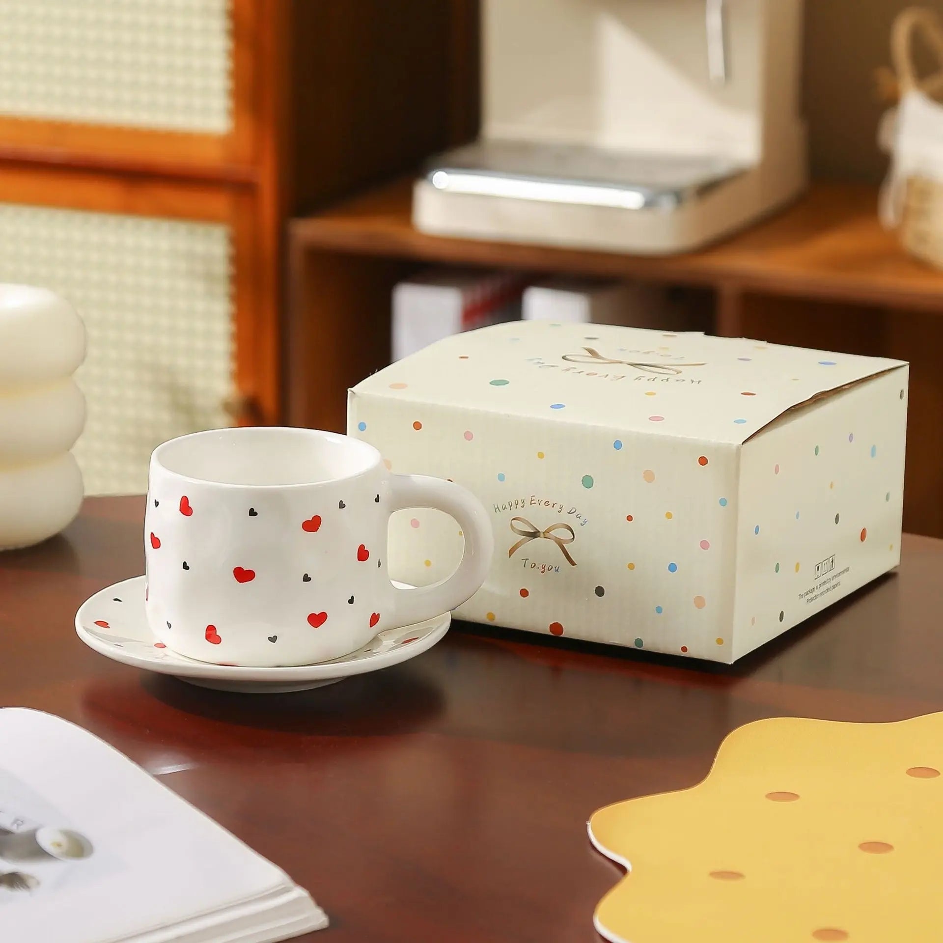 Cherry & Heart Pattern Ceramic Cup Set Sparkels  Sparkels