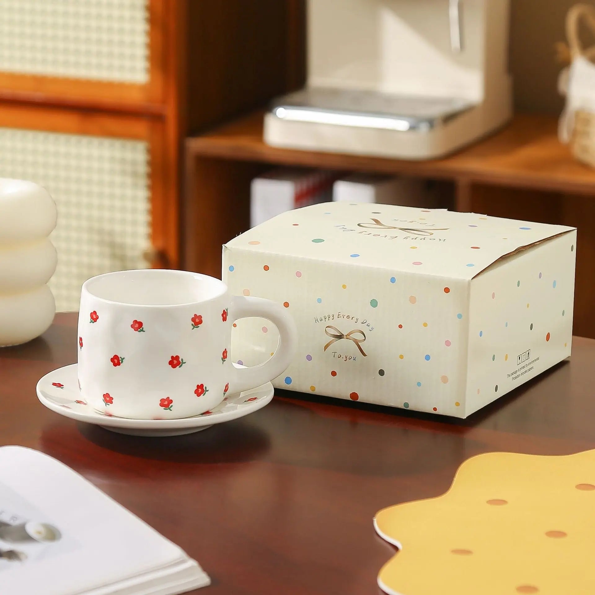 Cherry & Heart Pattern Ceramic Cup Set Sparkels  Sparkels