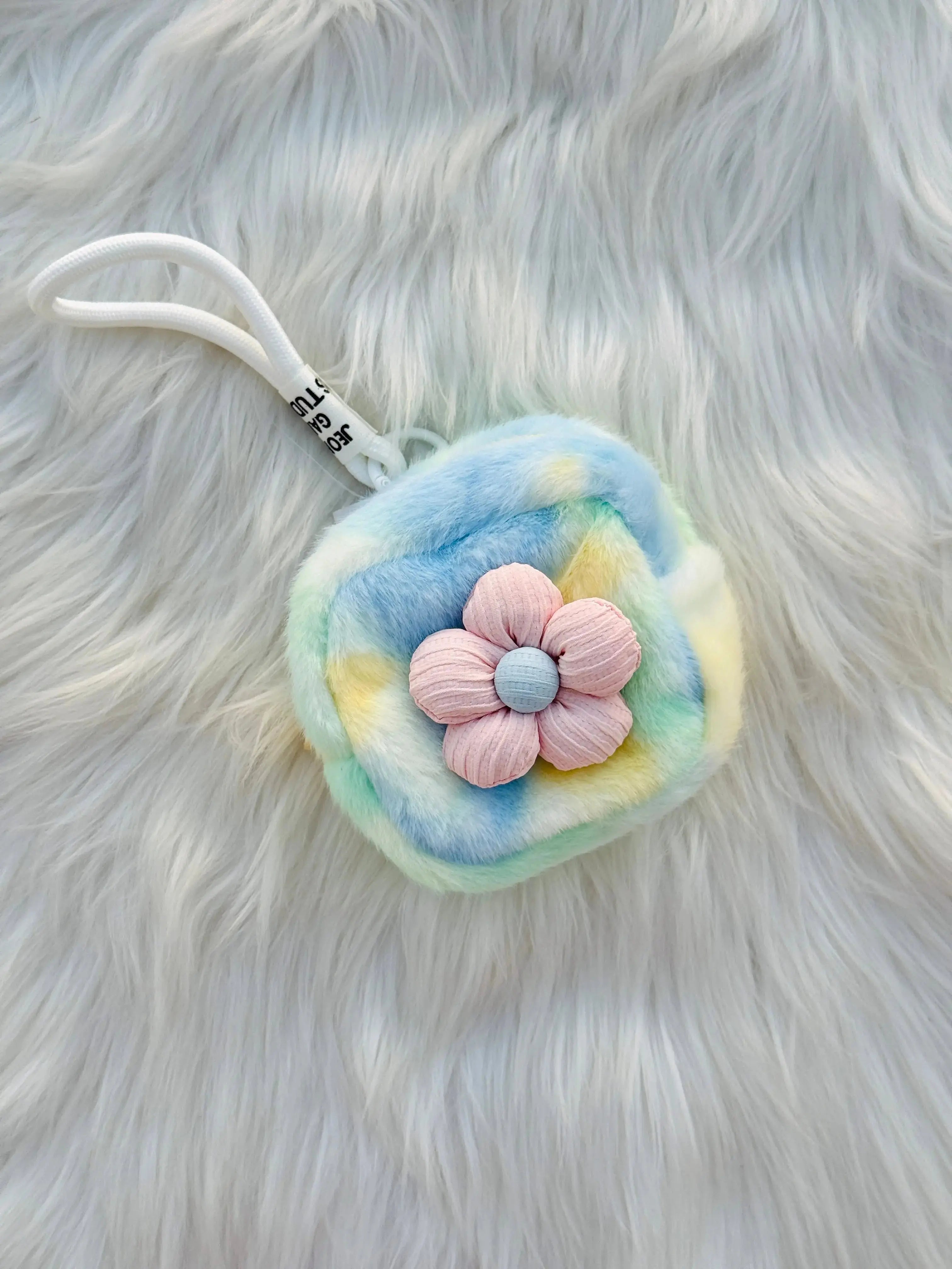 Cute Pastel Fluffy Coin Pouch with Flower Sparkels  Sparkels