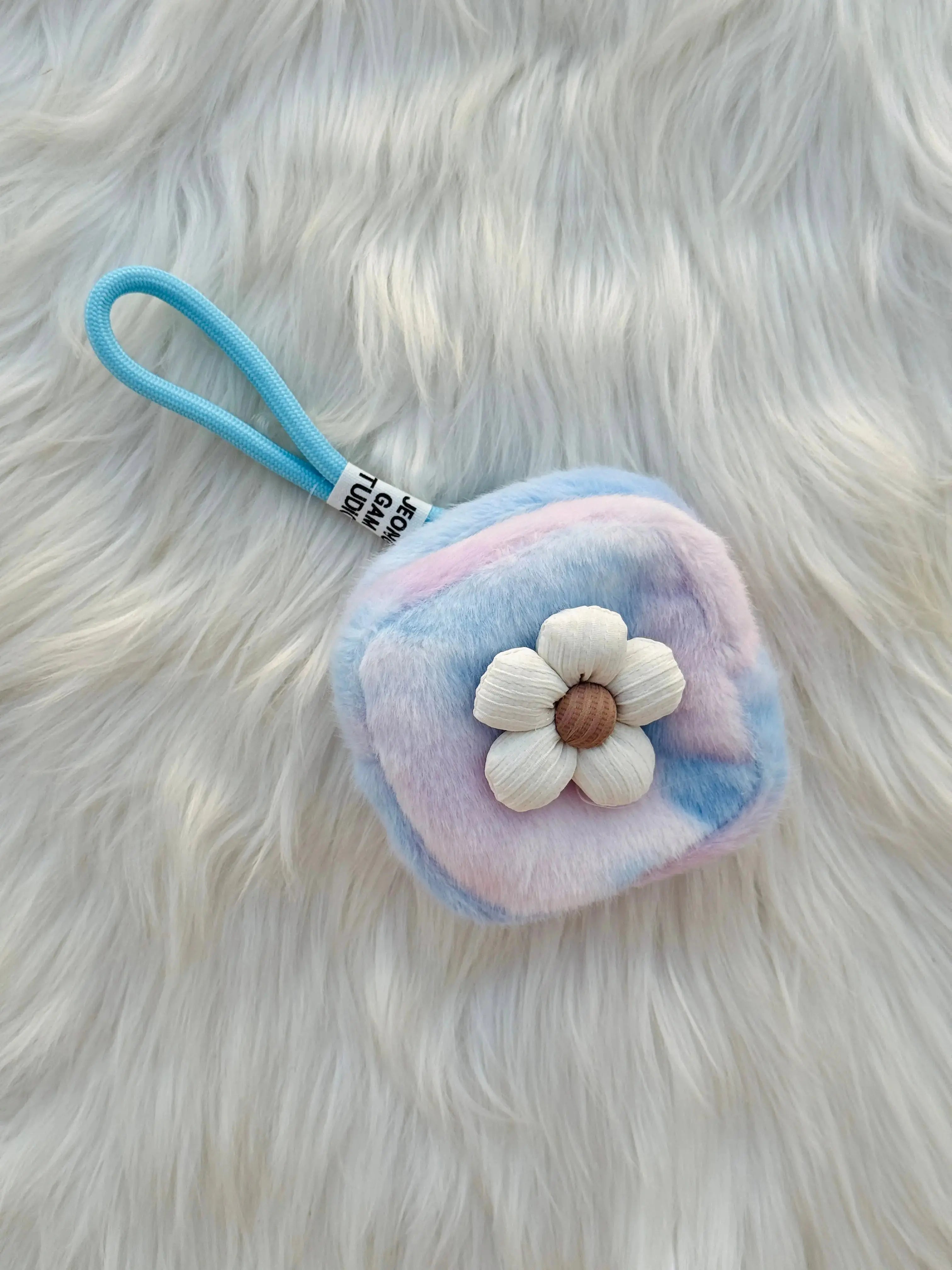 Cute Pastel Fluffy Coin Pouch with Flower Sparkels  Sparkels