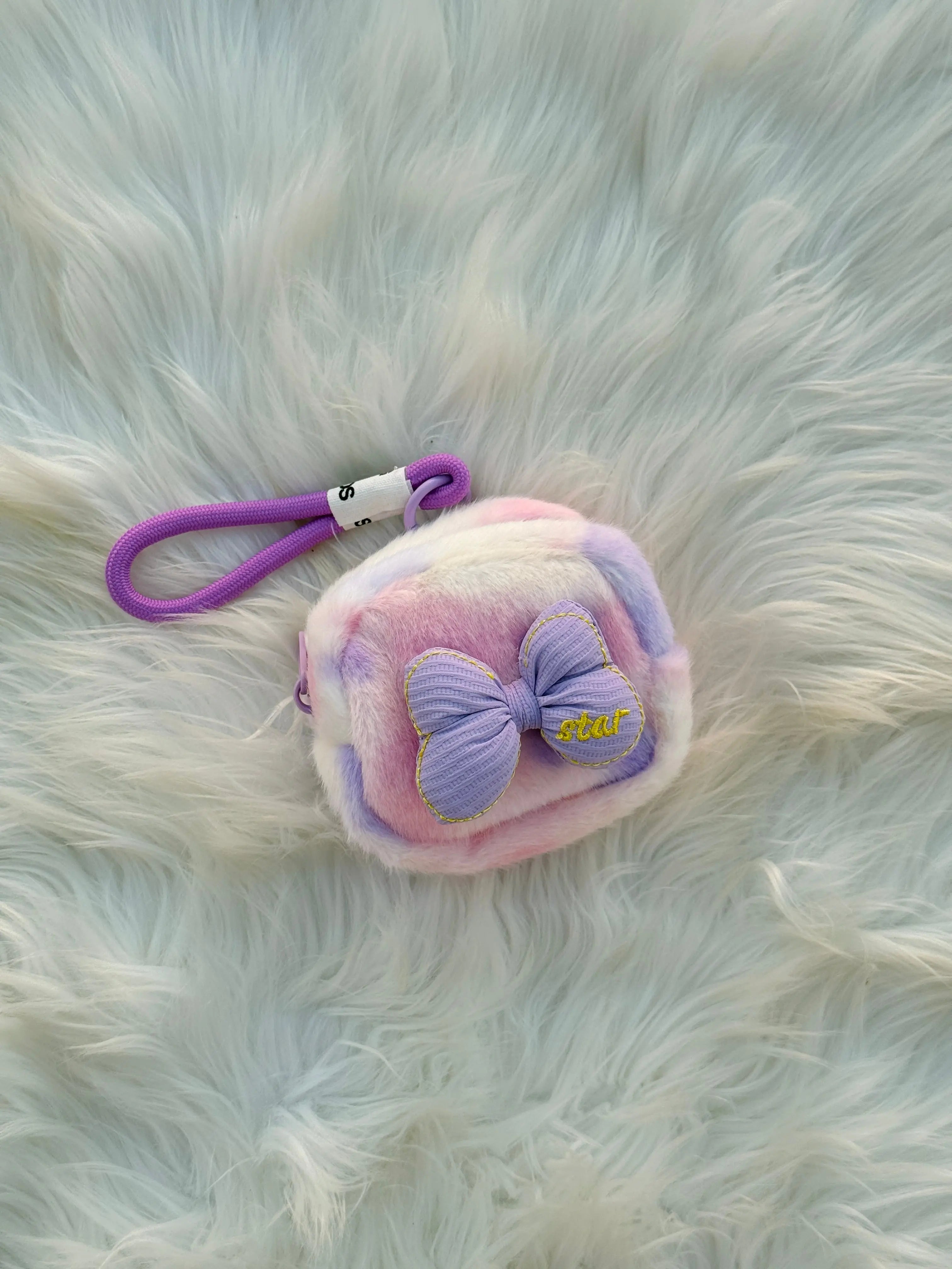 Pastel Rainbow Fluffy Coin Pouch Keychain Sparkels  Sparkels
