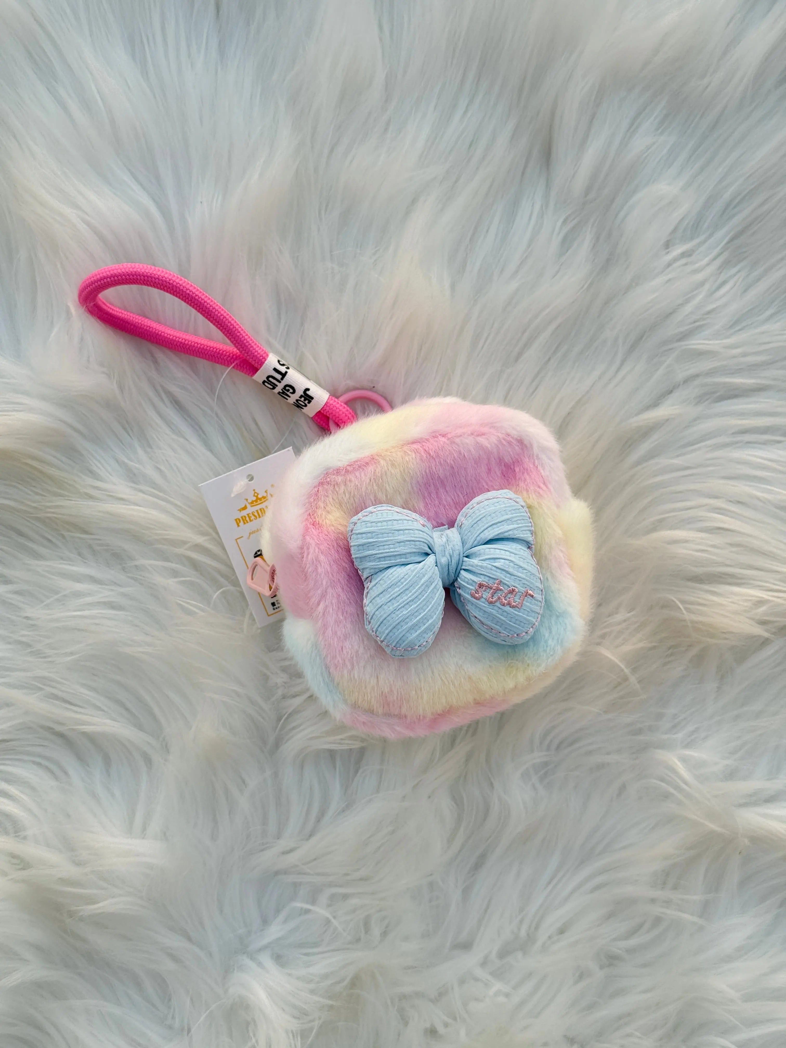 Pastel Rainbow Fluffy Coin Pouch Keychain Sparkels  Sparkels