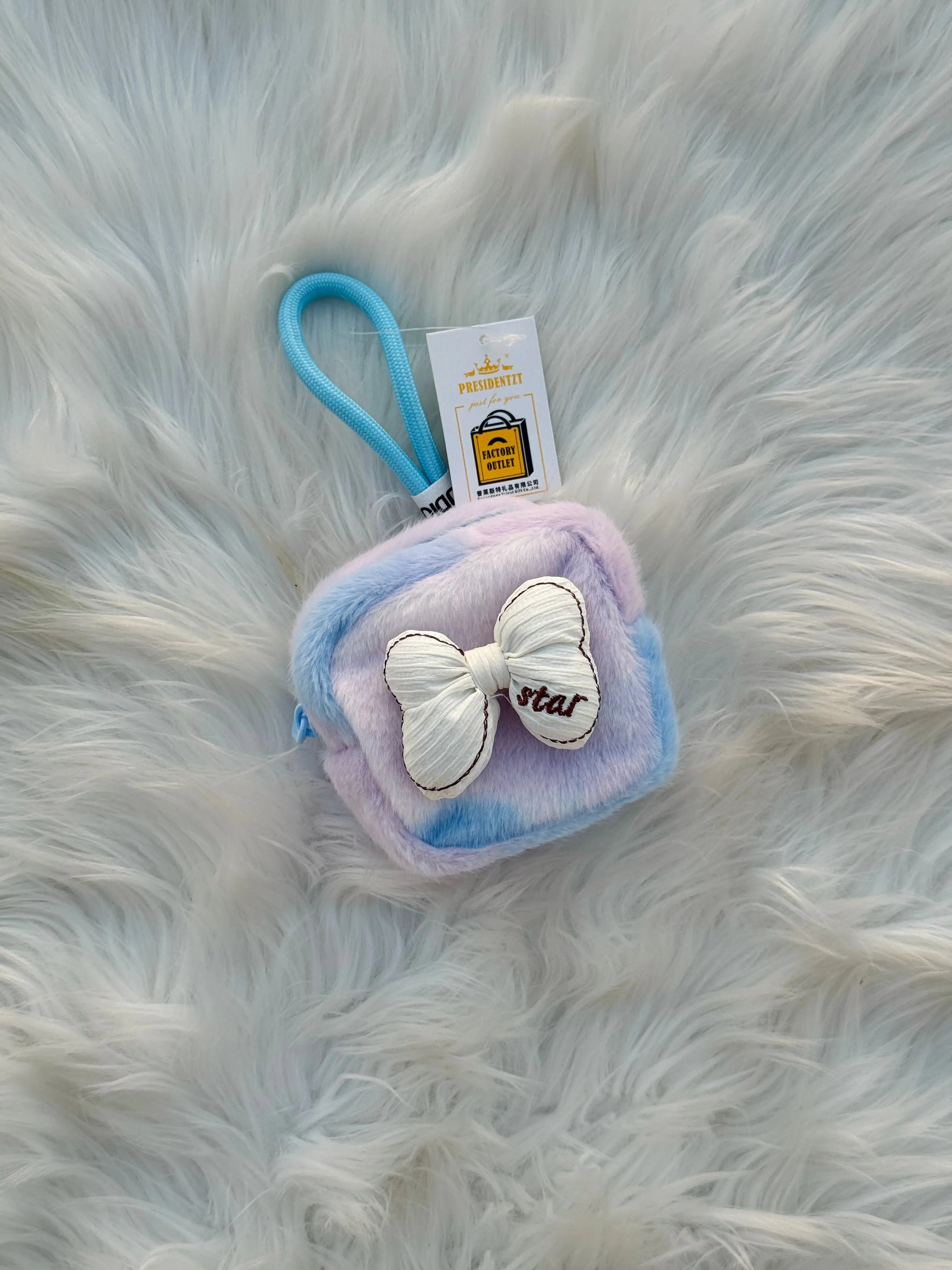 Pastel Rainbow Fluffy Coin Pouch Keychain Sparkels  Sparkels