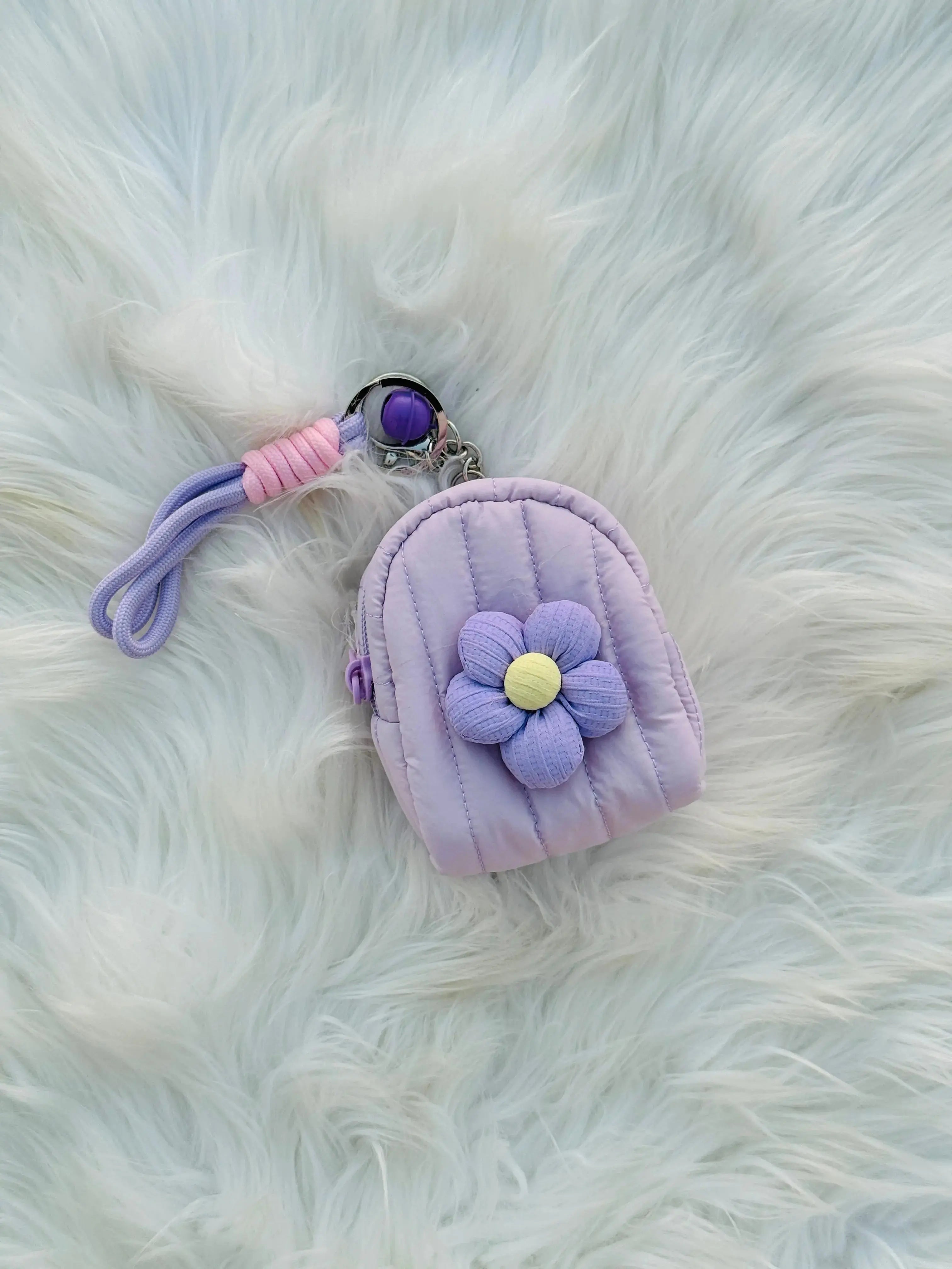 Cute Mini Backpack Coin Pouch Keychain with Flower Sparkels  Sparkels