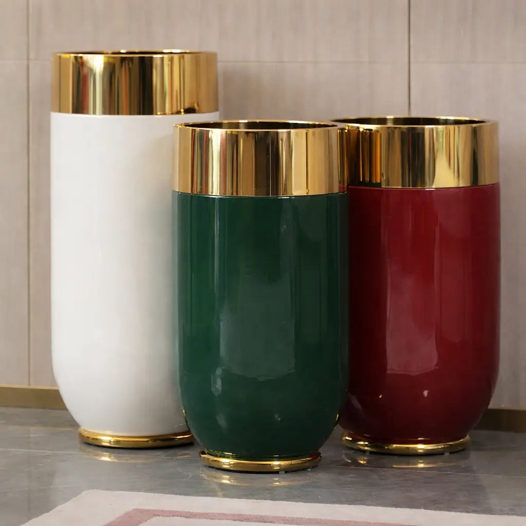 Luxury Gold Rim Tall Planter Modern Decorative Indoor Plant Pot