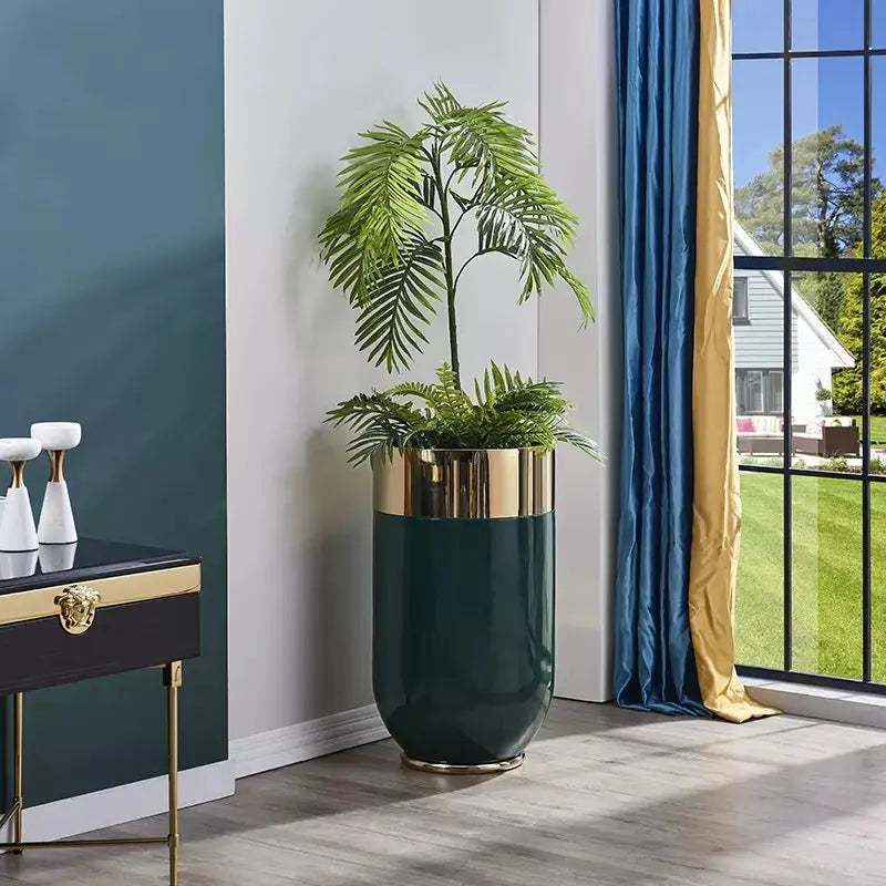 Luxury Gold Rim Tall Planter Modern Decorative Indoor Plant Pot