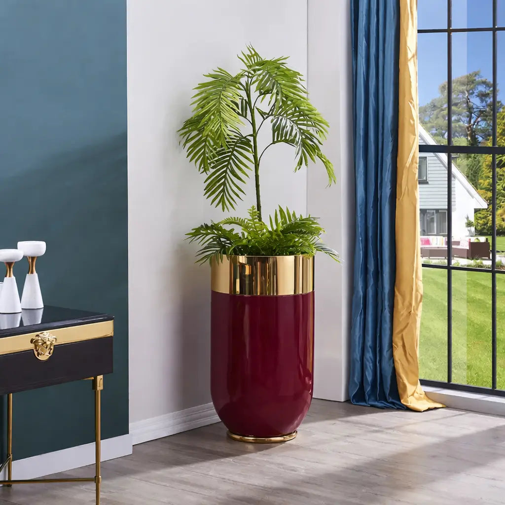 Luxury Gold Rim Tall Planter Modern Decorative Indoor Plant Pot
