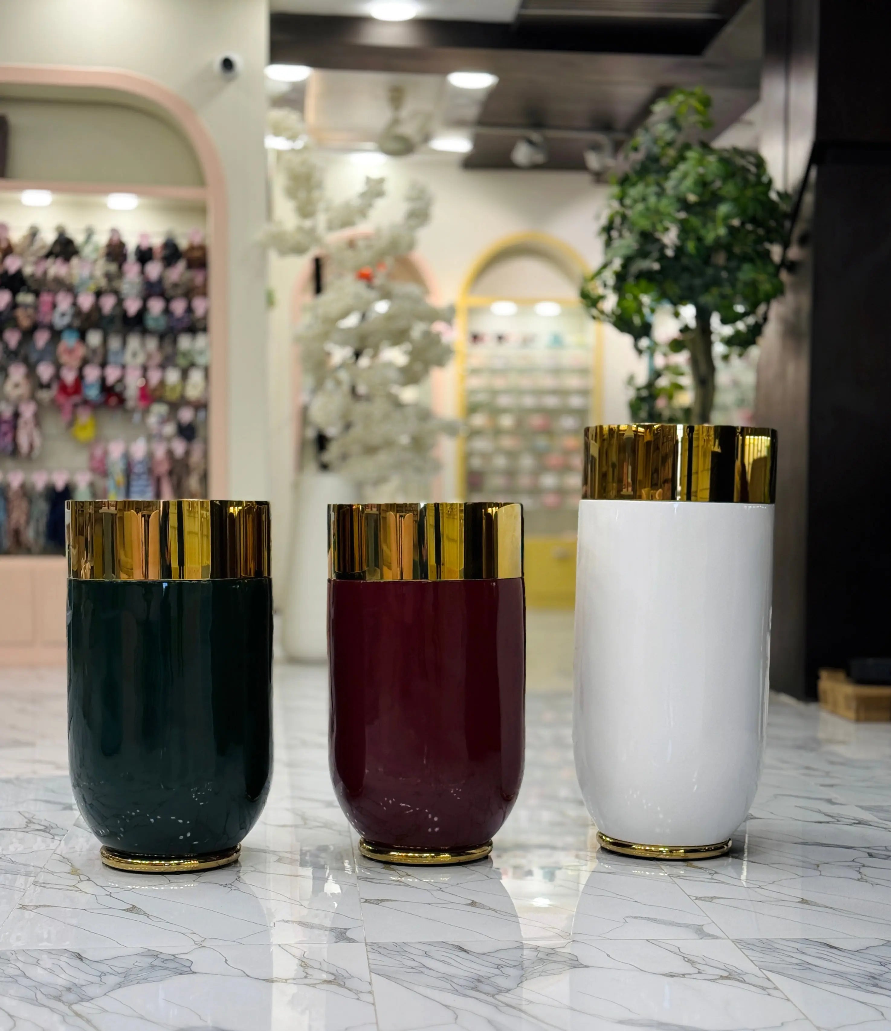 Luxury Gold Rim Tall Planter Modern Decorative Indoor Plant Pot