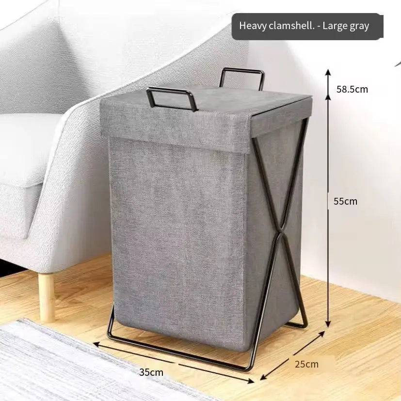 Foldable Laundry Hamper with Lid & Metal Frame Large Fabric Clothes Storage Basket
