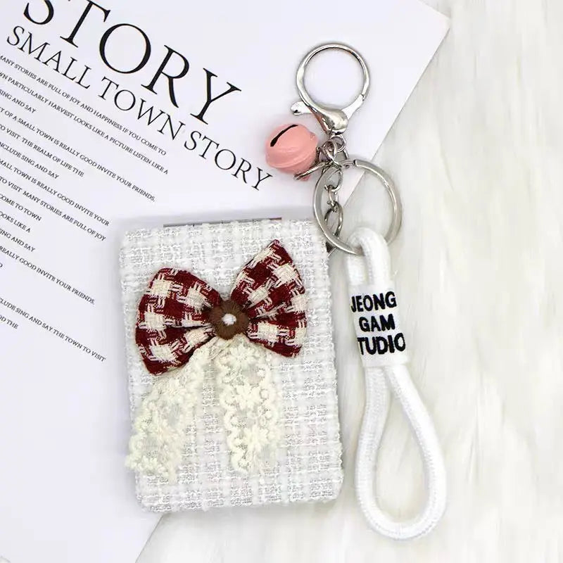 Elegant Bow Compact Mirror Keychain with Wrist Strap