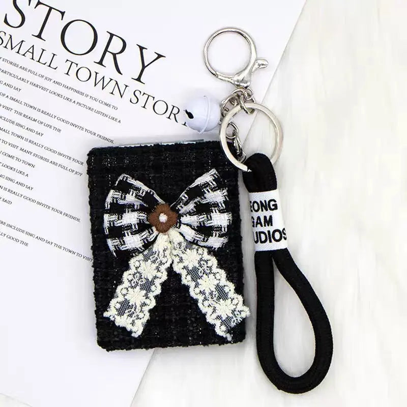Elegant Bow Compact Mirror Keychain with Wrist Strap