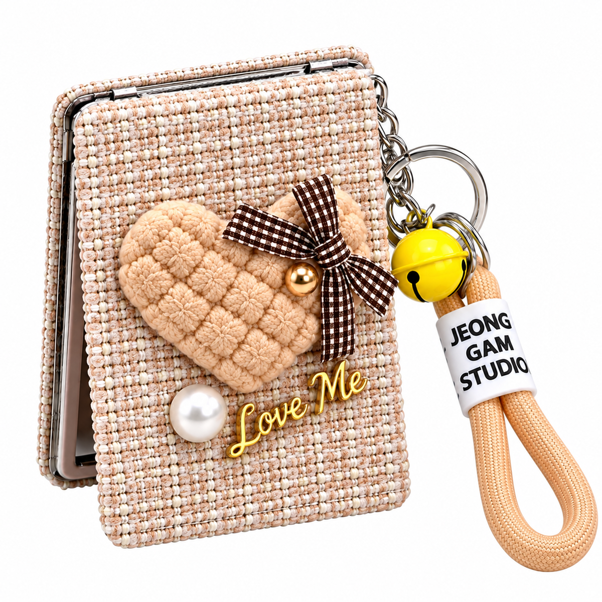 Love Me Heart Compact Mirror Keychain with Wrist Strap