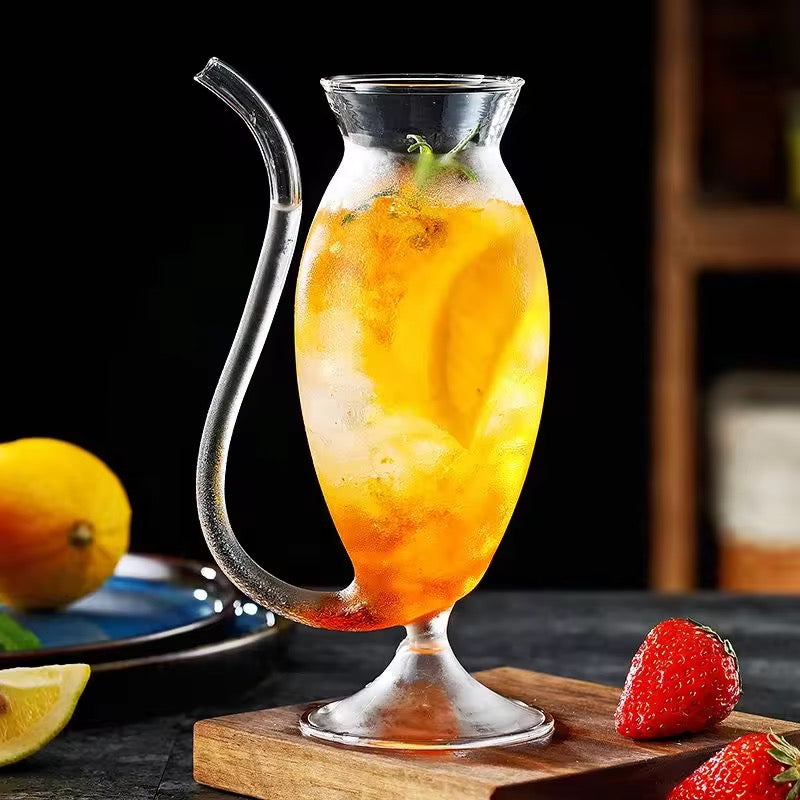 Elegant Curved Handle Glass Cocktail Cup Creative Juice & Iced Drink Glass