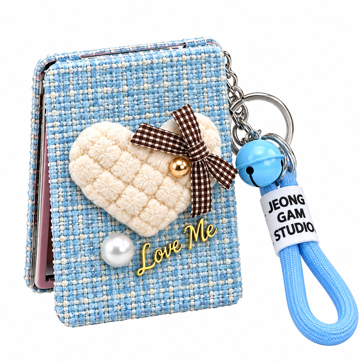 Love Me Heart Compact Mirror Keychain with Wrist Strap