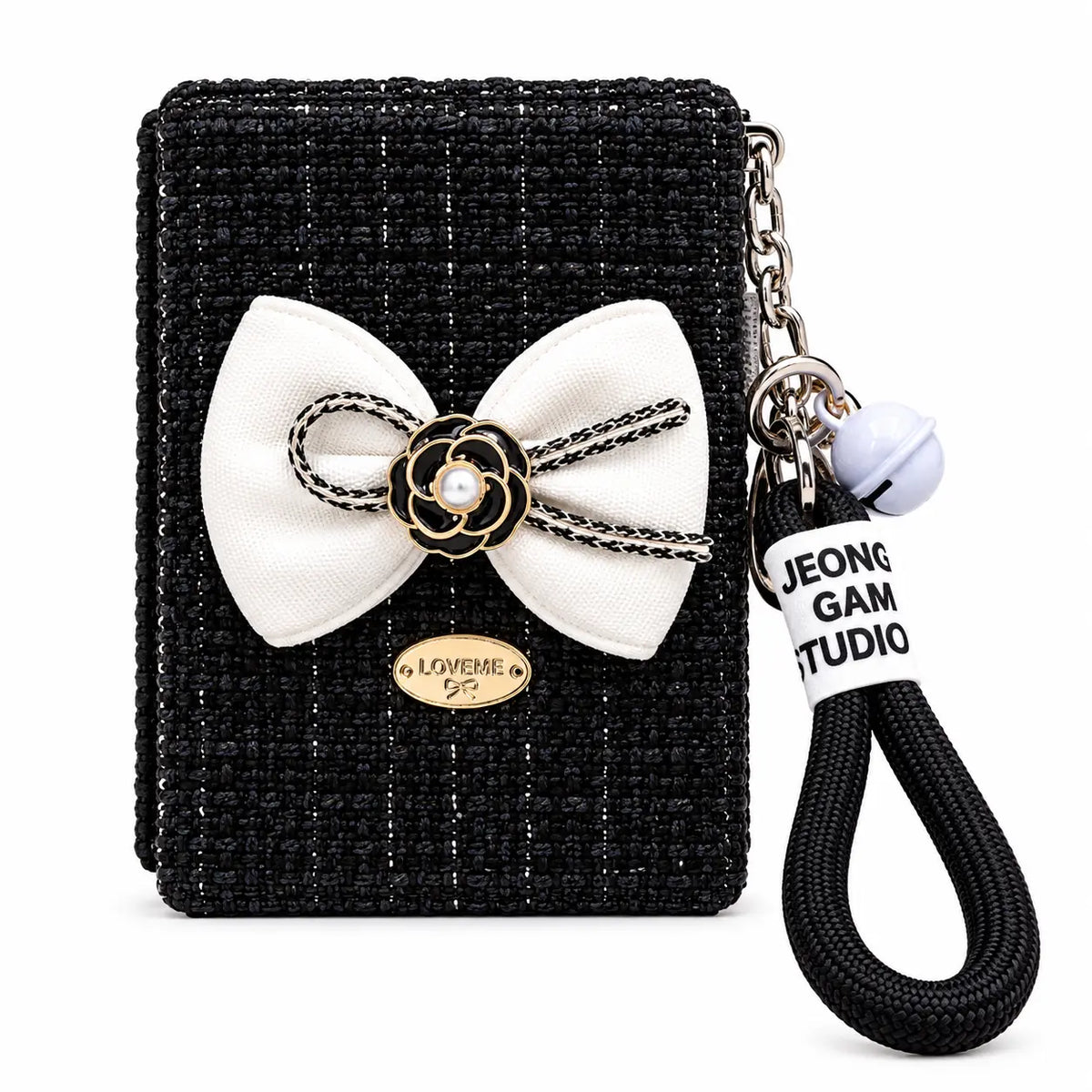 Chic Floral Bow Compact Mirror Keychain with Wrist Strap