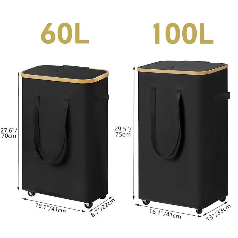 Large Rolling Laundry Hamper with Lid 60L / 100L Clothes Storage Basket with Wheels