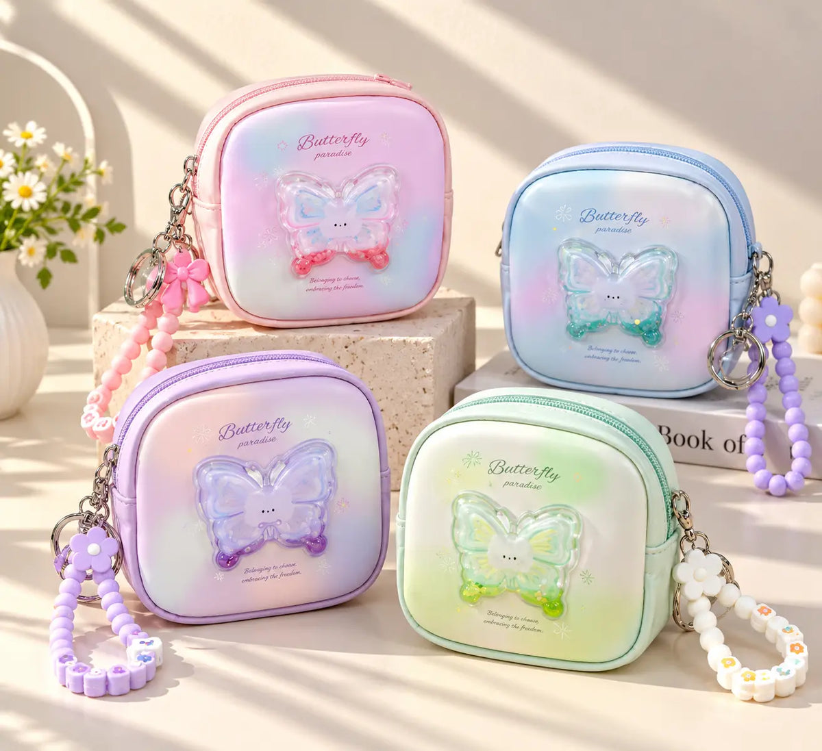 Butterfly Paradise Mini Coin Purse with Beaded Keychain
