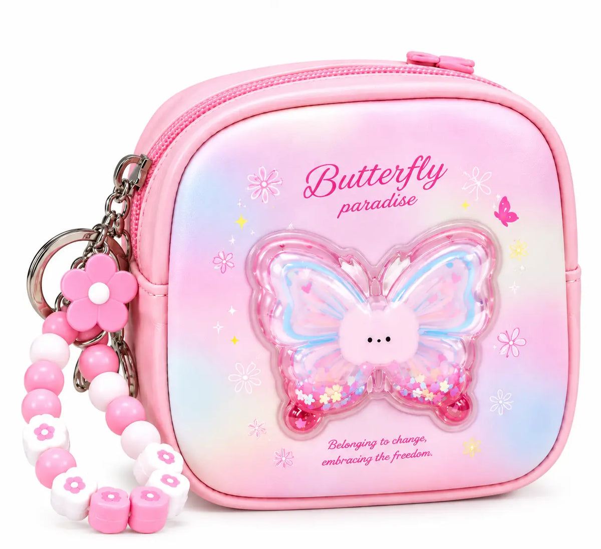 Butterfly Paradise Mini Coin Purse with Beaded Keychain
