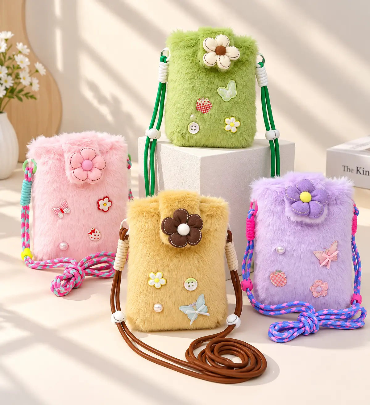 Cute Fluffy Flower Crossbody Phone Bag