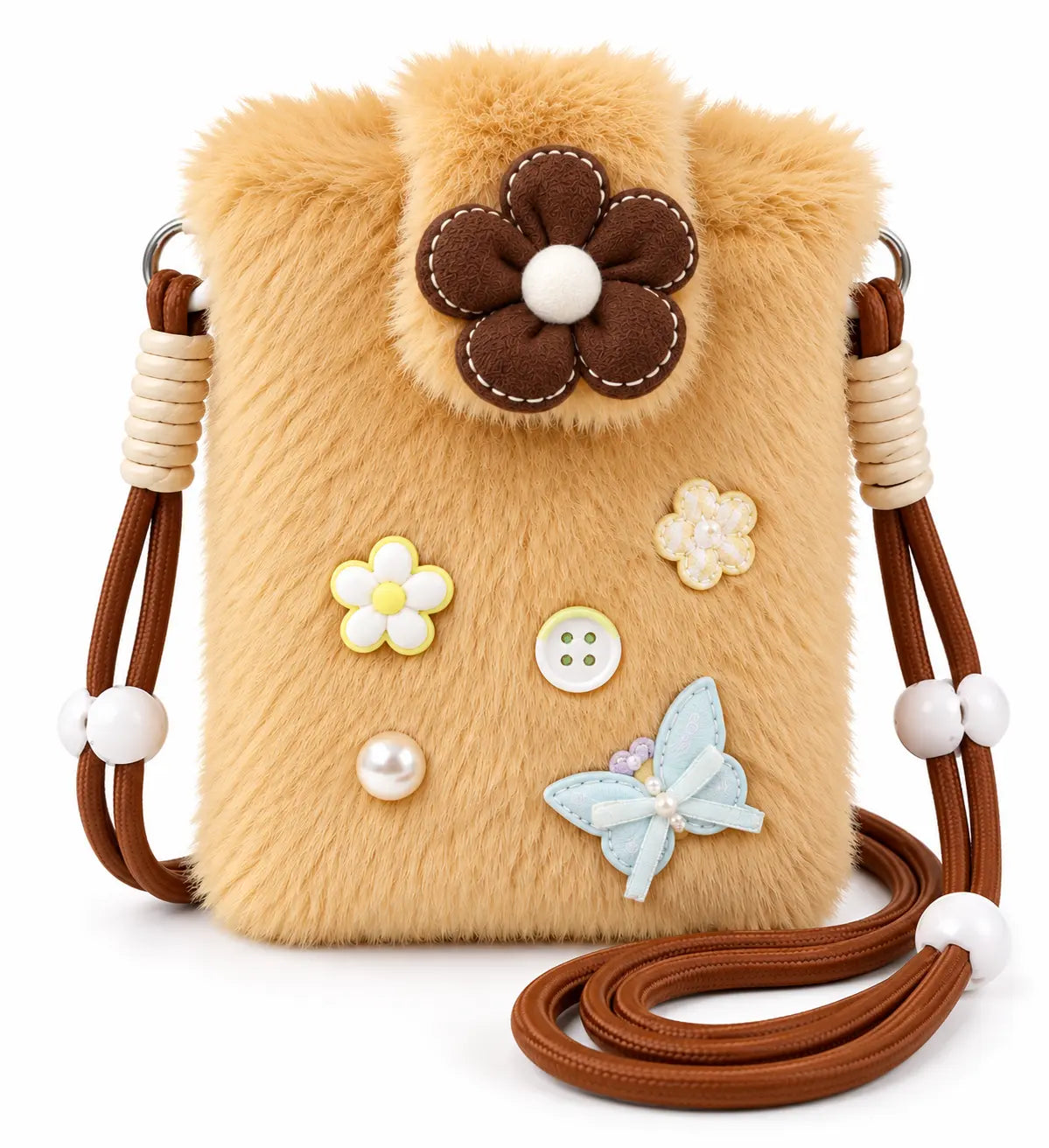 Cute Fluffy Flower Crossbody Phone Bag
