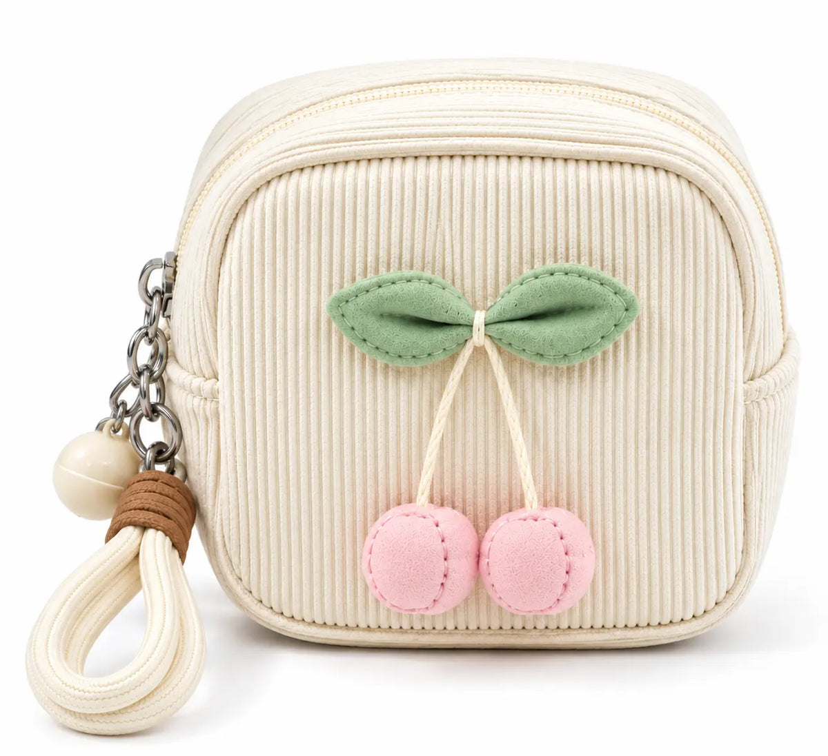 Cute Cherry Corduroy Mini Coin Purse Keychain