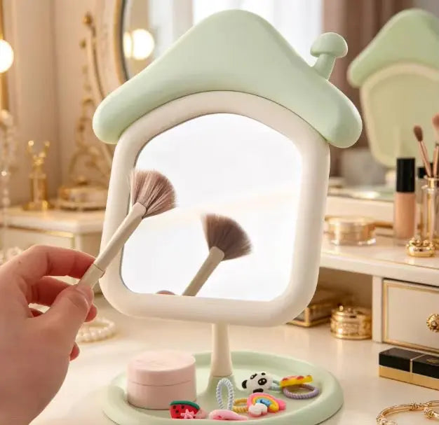 Cute Mushroom House Vanity Mirror with Jewelry Storage Tray