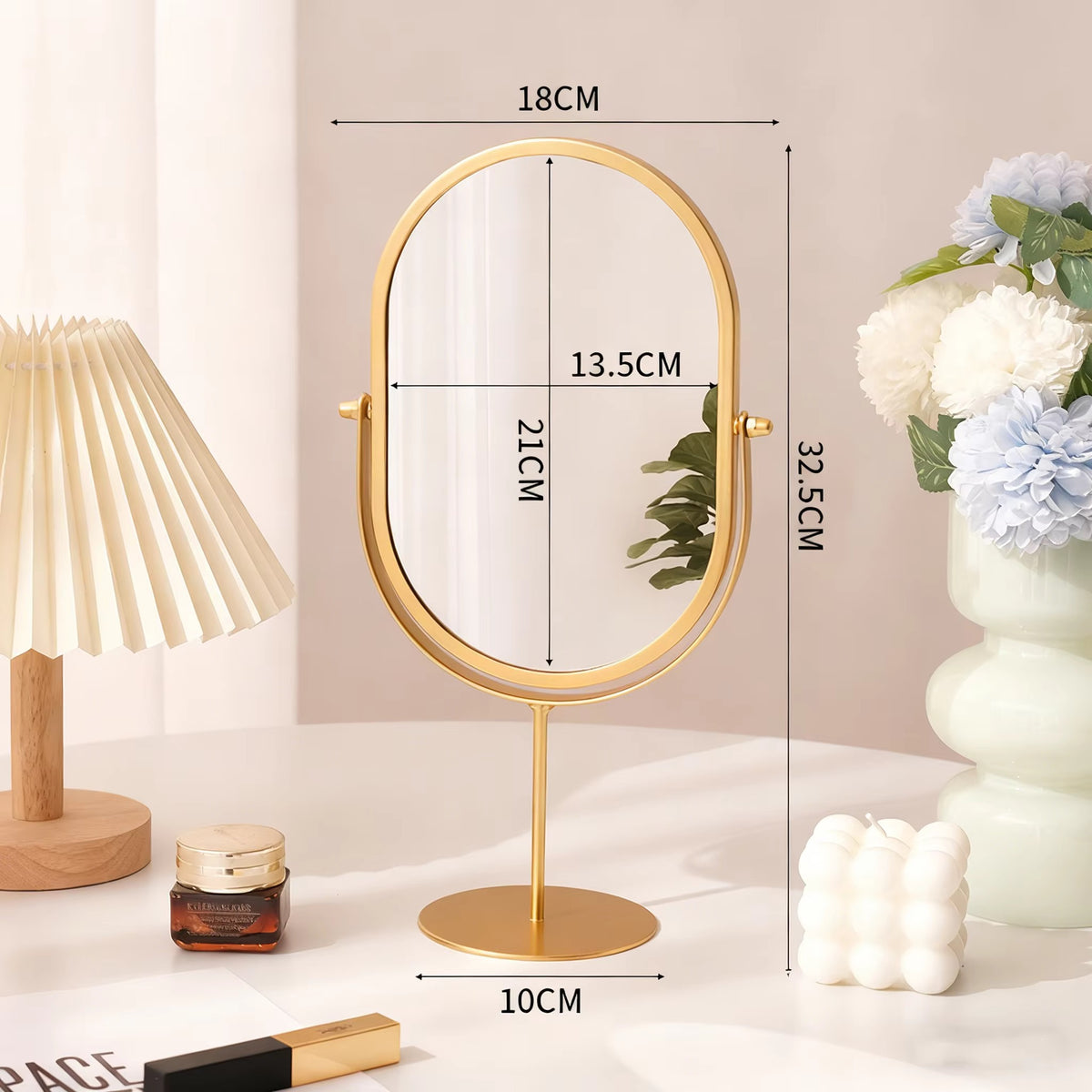 Modern Oval Rotating Vanity Table Mirror with Metal Stand