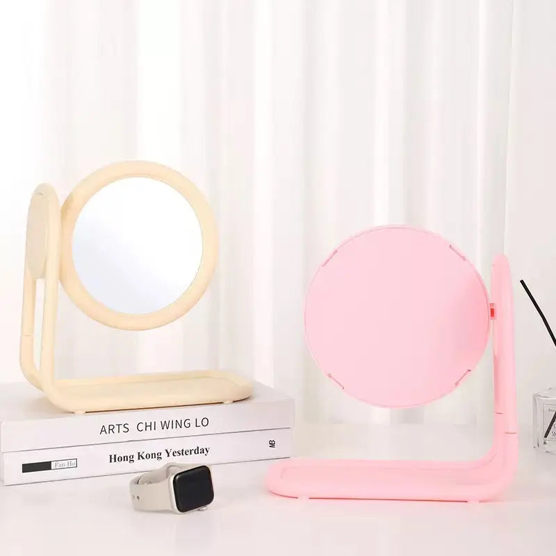 Pastel Rotating Double Sided Round Vanity Mirror with Storage Tray