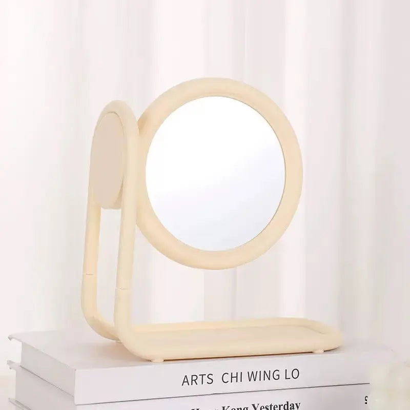 Pastel Rotating Double Sided Round Vanity Mirror with Storage Tray