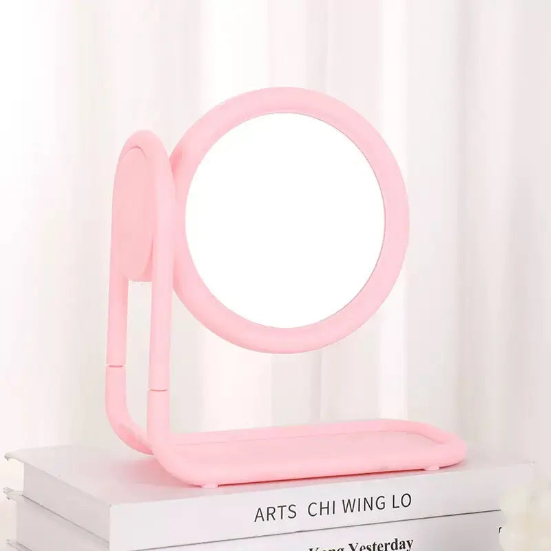 Pastel Rotating Double Sided Round Vanity Mirror with Storage Tray