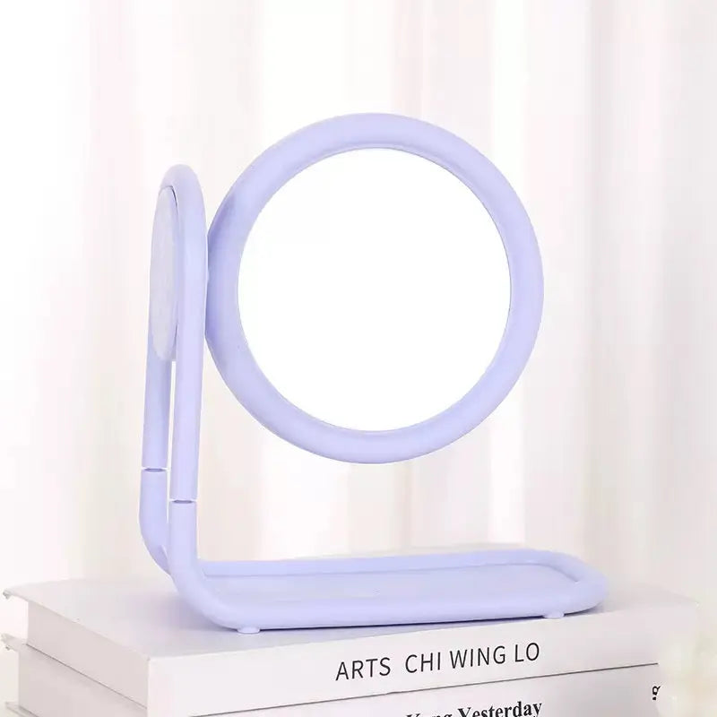 Pastel Rotating Double Sided Round Vanity Mirror with Storage Tray