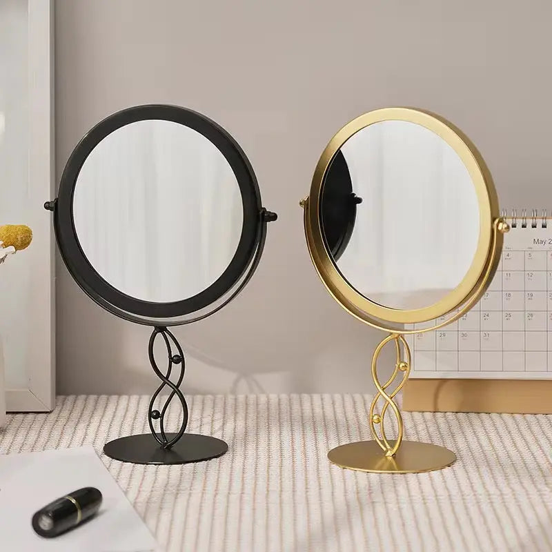 Elegant Round Rotating Vanity Mirror with Decorative Metal Stand