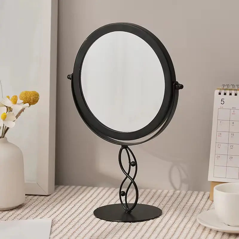 Elegant Round Rotating Vanity Mirror with Decorative Metal Stand