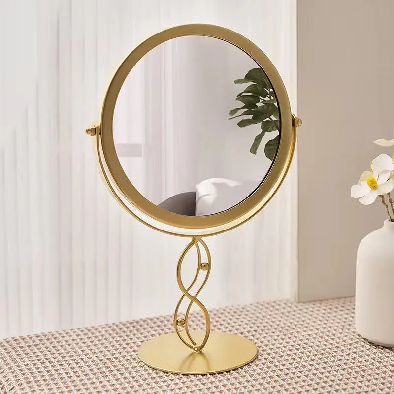 Elegant Round Rotating Vanity Mirror with Decorative Metal Stand
