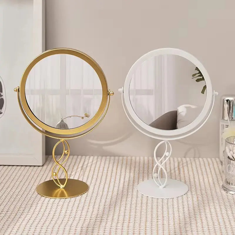 Elegant Round Rotating Vanity Mirror with Decorative Metal Stand