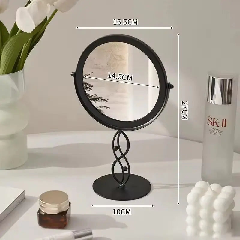 Elegant Round Rotating Vanity Mirror with Decorative Metal Stand