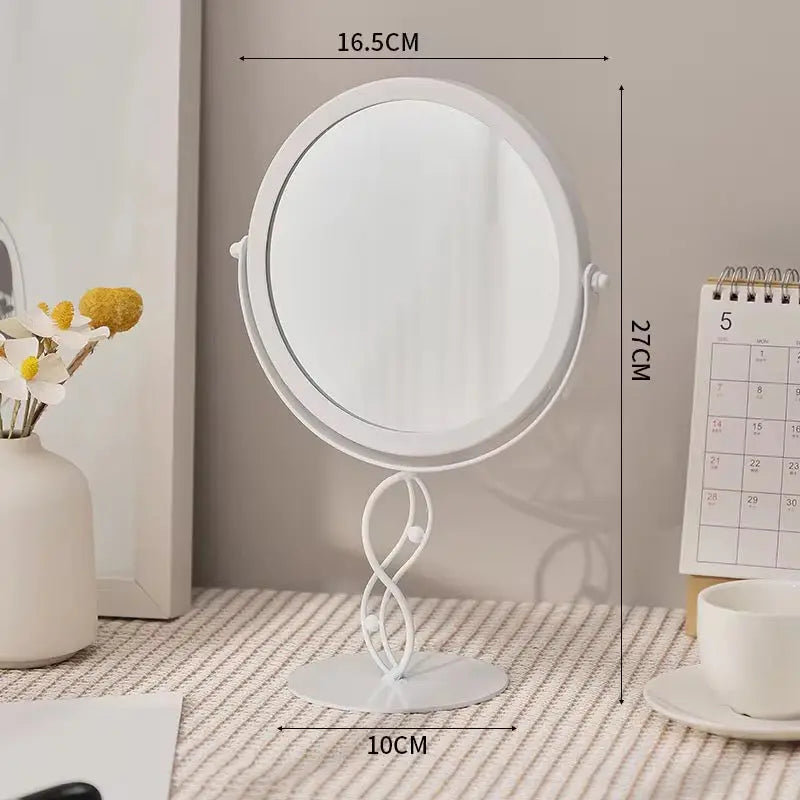 Elegant Round Rotating Vanity Mirror with Decorative Metal Stand