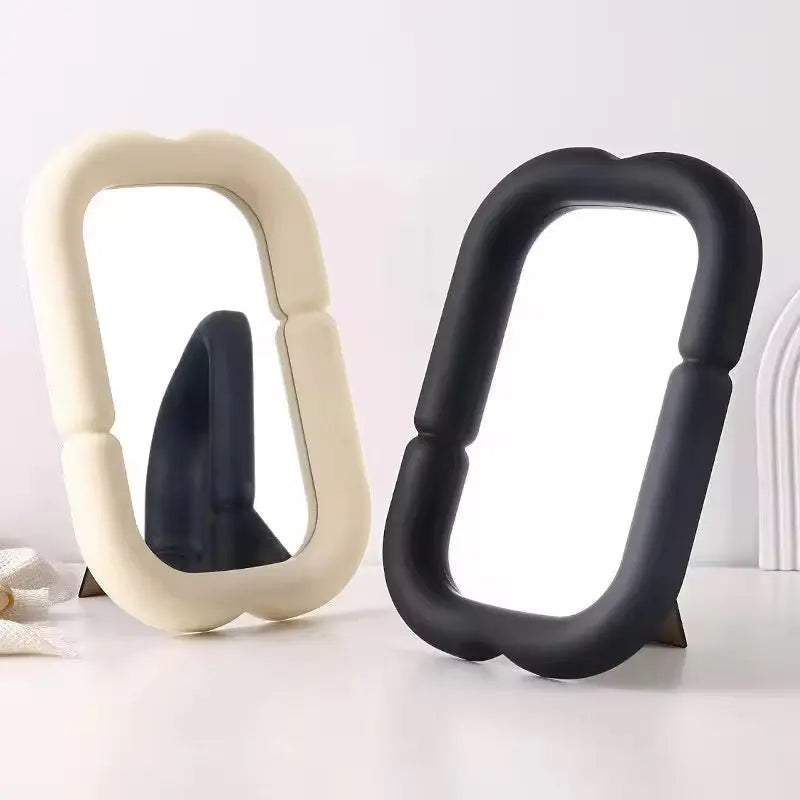 Modern Wavy Rectangle Table Mirror with Foldable Stand