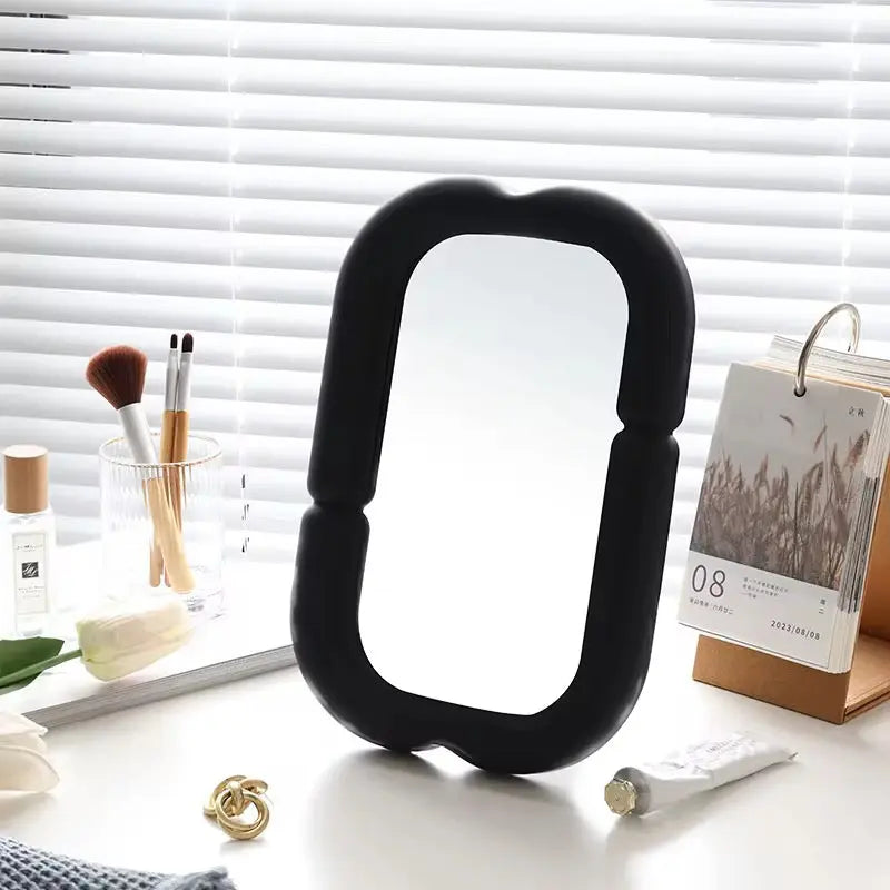 Modern Wavy Rectangle Table Mirror with Foldable Stand