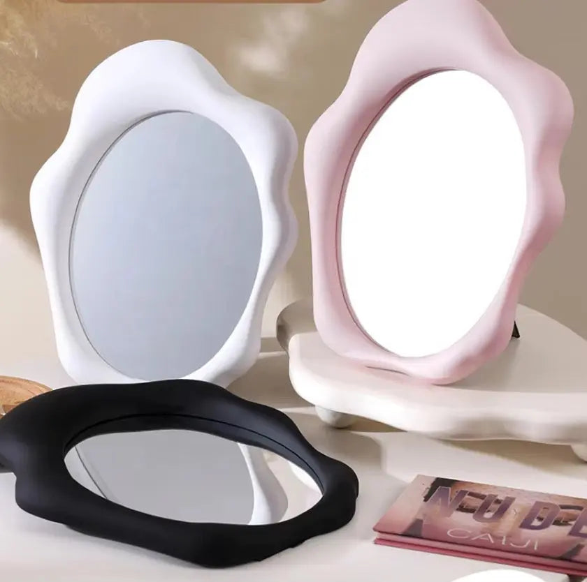 Aesthetic Irregular Wavy Table Mirror with Foldable Stand