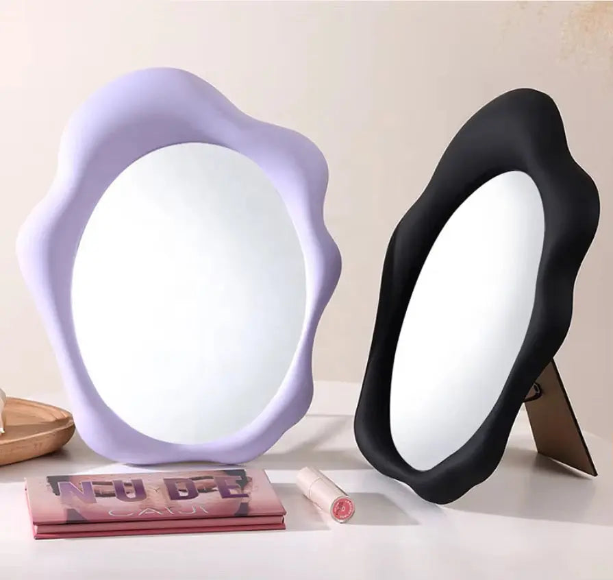 Aesthetic Irregular Wavy Table Mirror with Foldable Stand