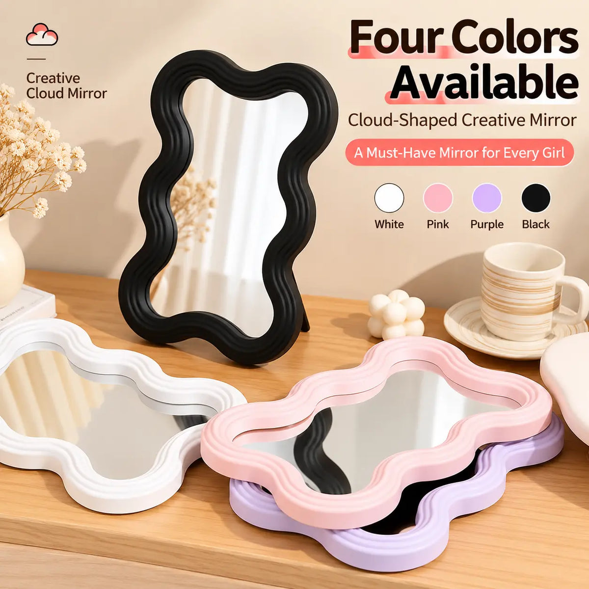 Aesthetic Wave Creative Table Mirror Wavy Makeup & Vanity Mirror
