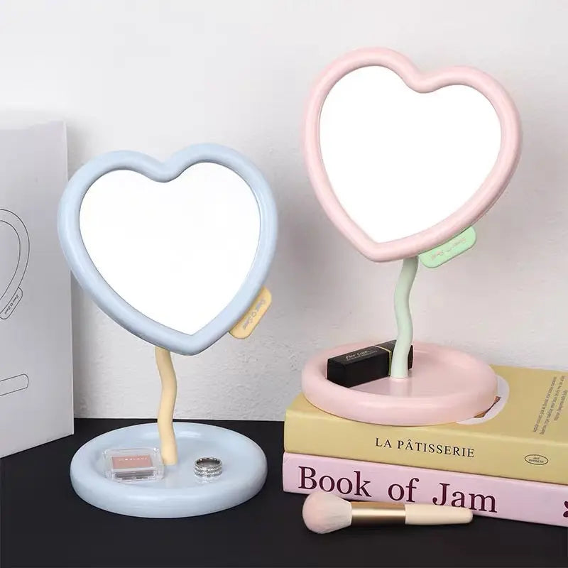 Cute Heart Shaped Table Mirror with Jewelry Tray