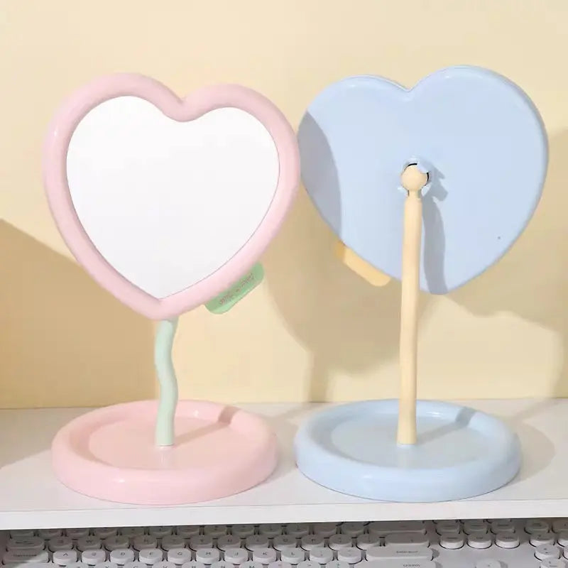 Cute Heart Shaped Table Mirror with Jewelry Tray
