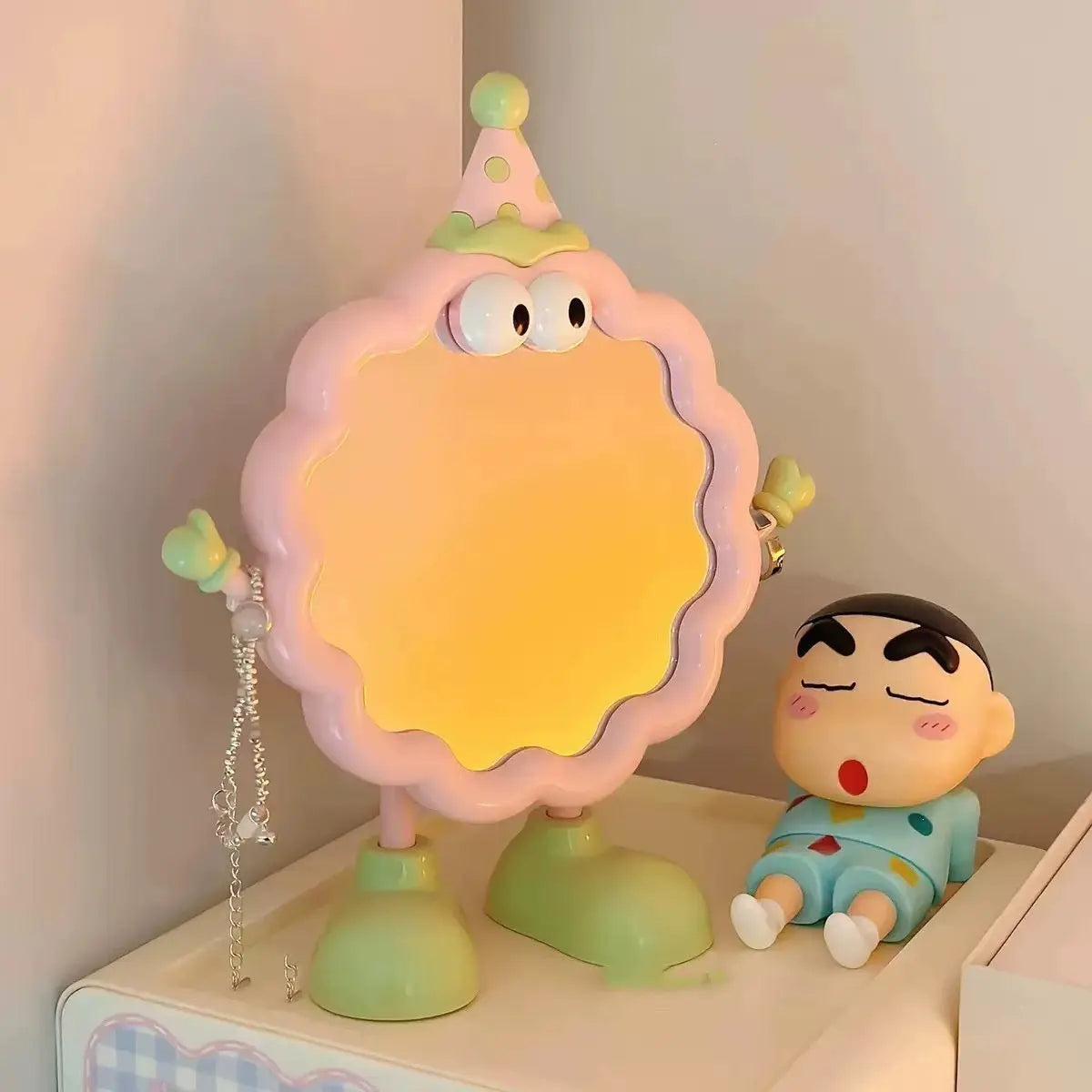 Cute Cartoon Wavy Table Mirror Standing Makeup Mirror