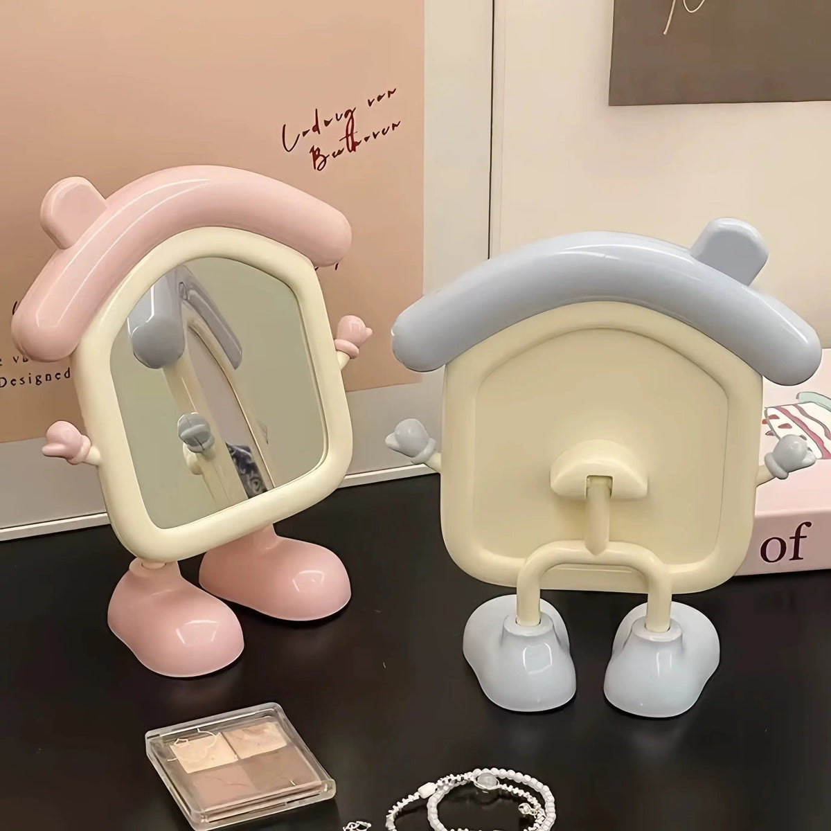 Cute Cartoon House Table Mirror Standing Makeup Mirror