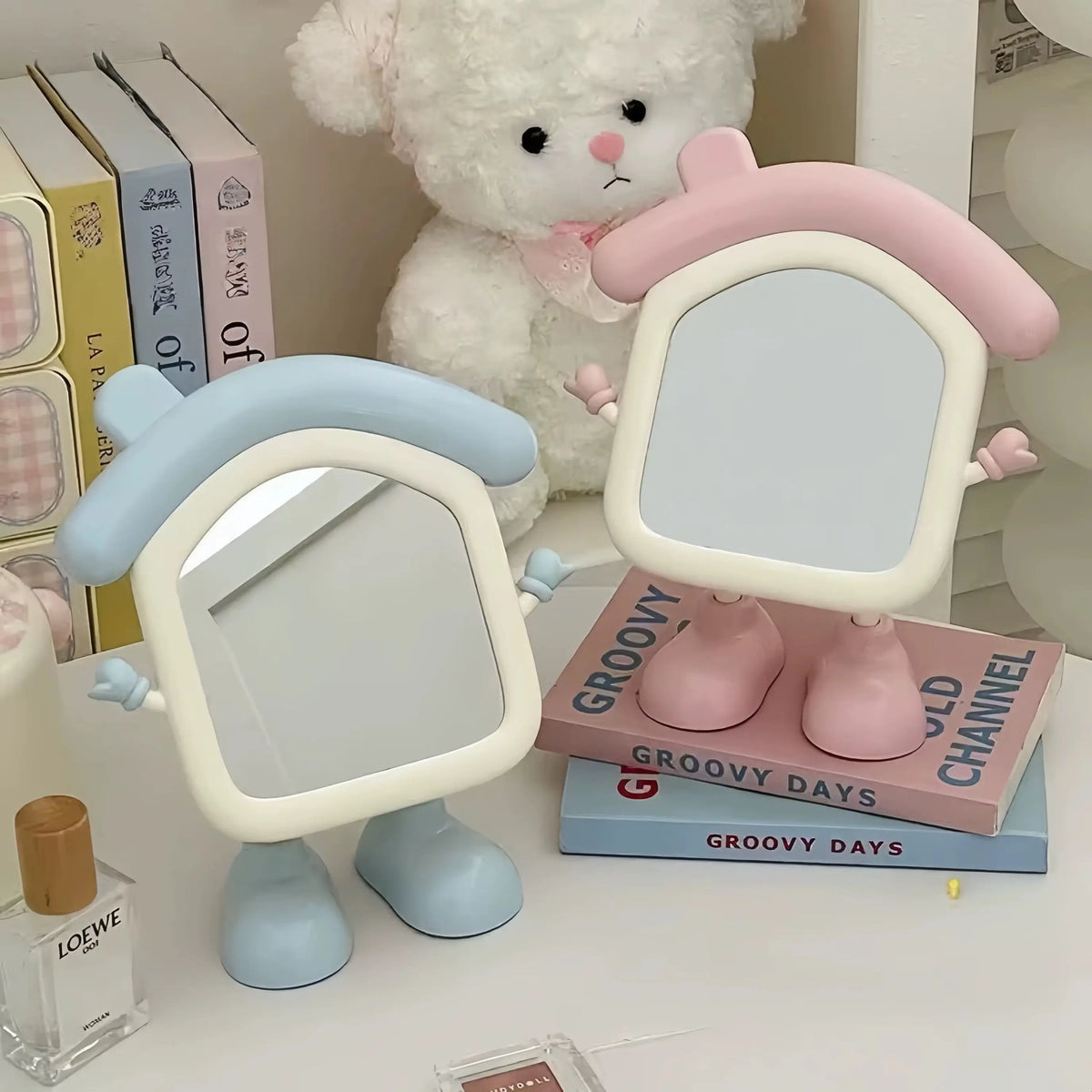 Cute Cartoon House Table Mirror Standing Makeup Mirror