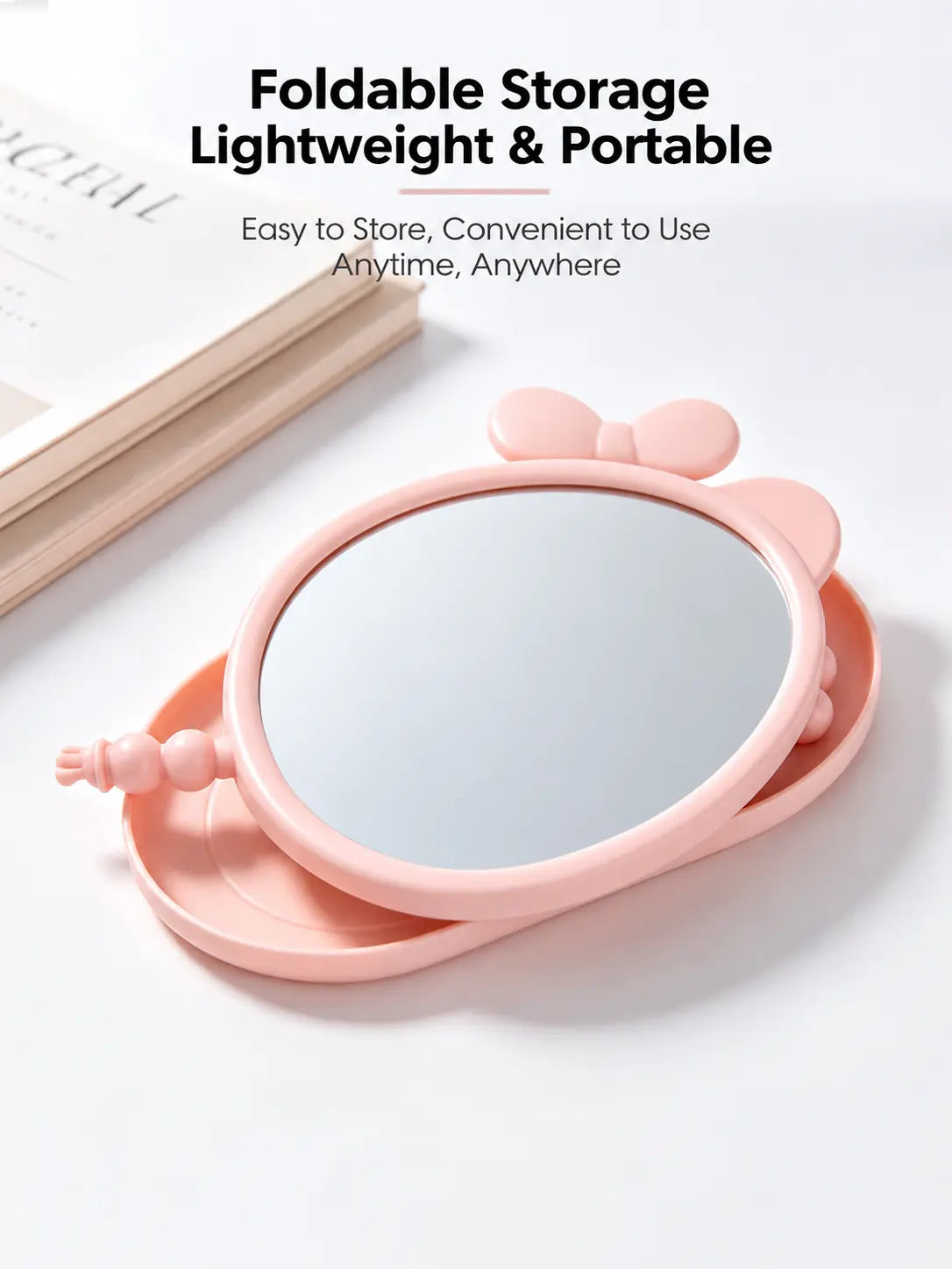 Cute Bow Anti-Fog Table Mirror with Storage Tray
