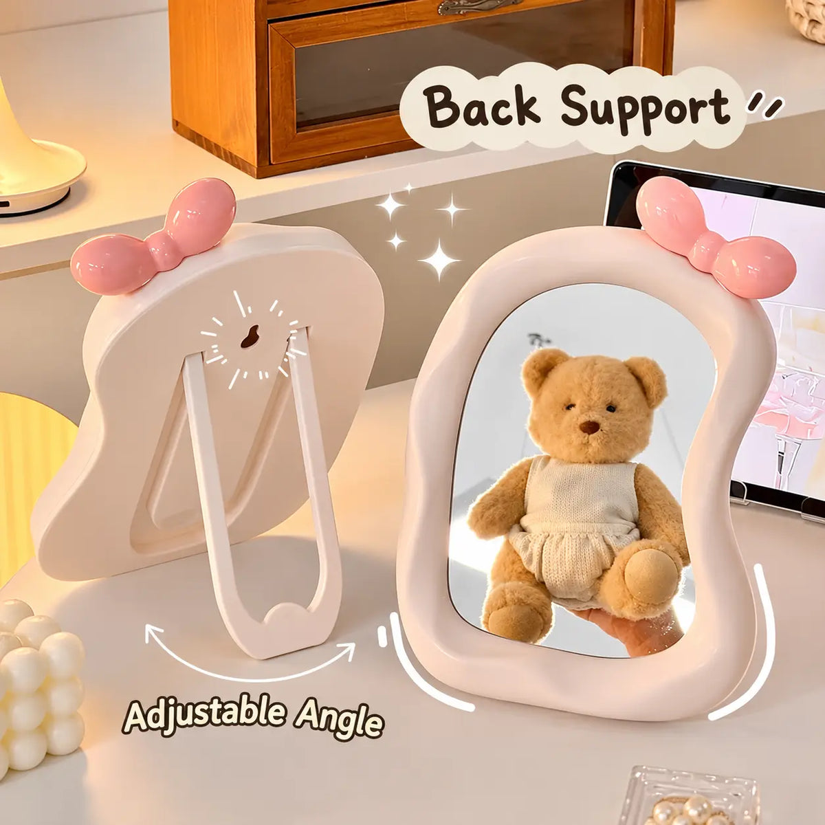 Cute Bow Wavy Makeup Mirror with Stand